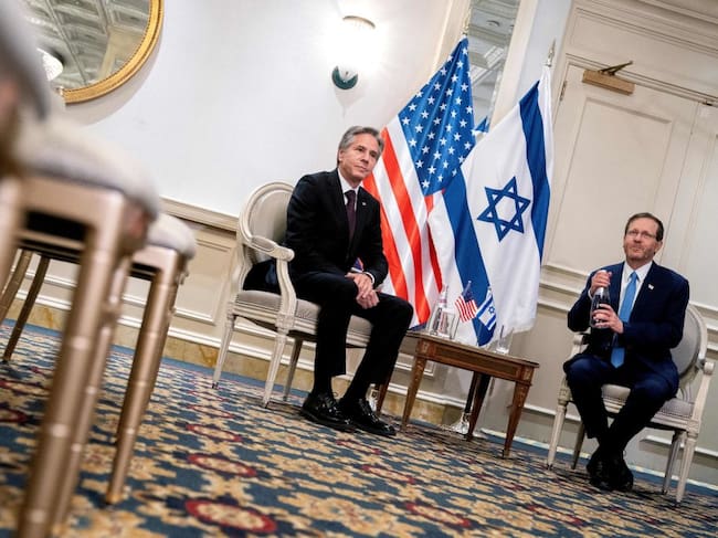 Canciller de EEUU Antony Blinken y el presidente de Israel Isaac Herzog