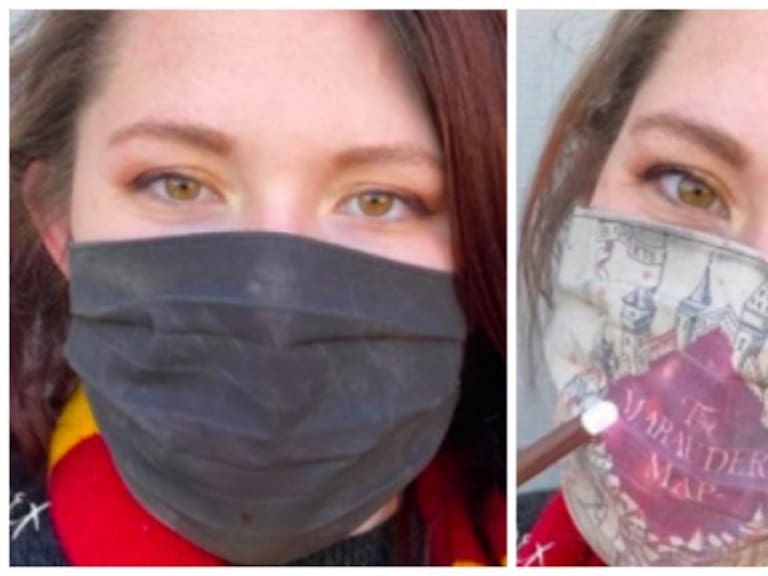 ¡Mágica idea! Joven creó una especial mascarilla que se transforma en el «Mapa del Merodeador» de Harry Potter