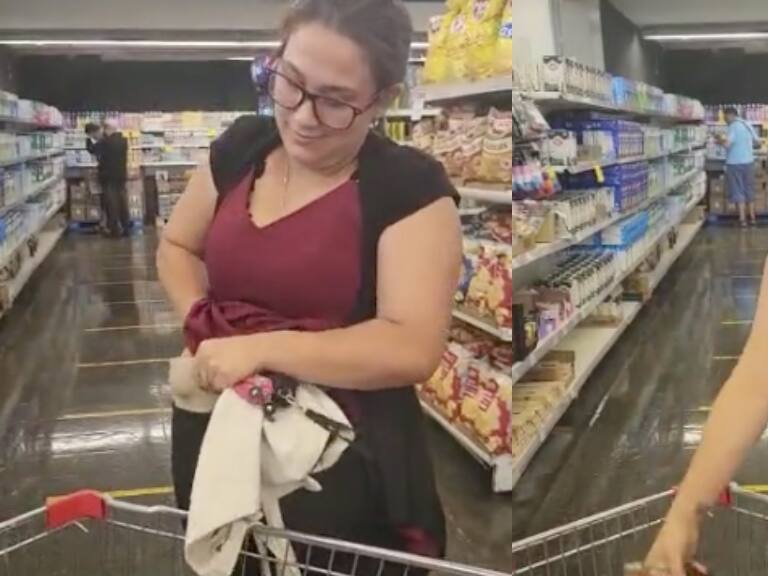 Fingió estar embarazada: captan sorprendente “robo hormiga” en supermercado de San Miguel