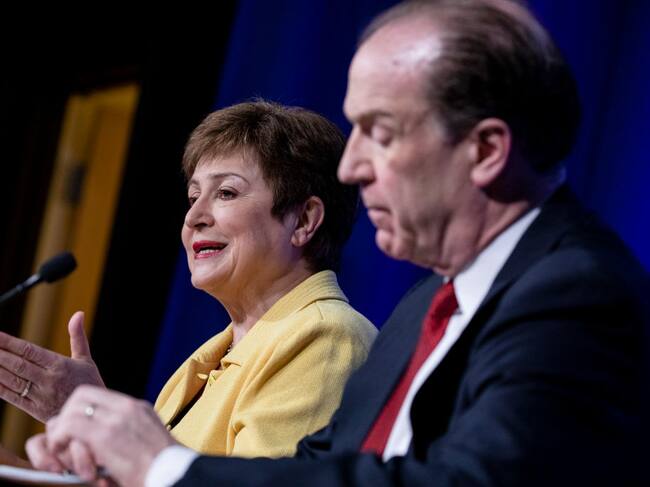 La directora gerente del FMI Kristalina Georgieva ante la prensa en Washington