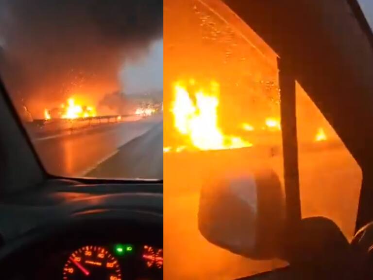 Camión se incendia en Ruta del Itata: imágenes muestras como conductor logra espacar de las llamas