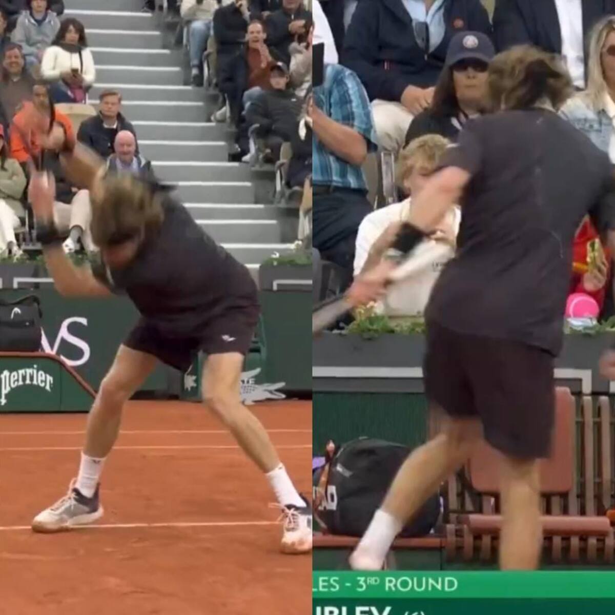 El show de Rublev en Roland Garros: gritos, patadas, raquetazos y una dura eliminación en la tercera ronda del torneo