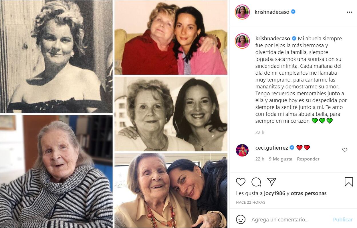 Kirshna de Caso despidió a su abuela | Instagram
