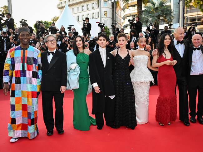 CANNES, FRANCE - MAY 23: (L-R) Jury Member Isaach de Bankolé, Jury President Park Chan-wook, Jury Member Demi Moore, Jury Member Diego Céspedes, Jury Member Laura Wandel, Jury Member Ruth Negga, Jury Member Chloé Zhao, Jury Member Stellan Skarsgård and Jury Member Paul Laverty attend the closing ceremony of the 79th annual Cannes Film Festival at Palais des Festivals on May 23, 2026 in Cannes, France. (Photo by Kate Green/Getty Images)