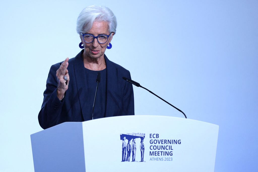 La presidente del Banco Central Europeo, Christine Lagarde, ante la prensa