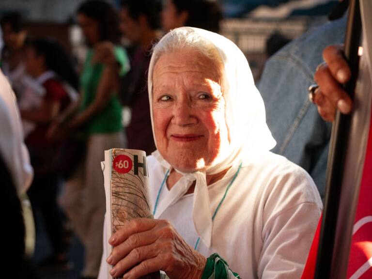 Nora Morales de Cortinas takes part at a massively march to the rejection of the IMF's presence in Buenos Aires, Argentina, on February 12, 2020. Nora Morales de Cortinas, better known as Nora Cortinas and also called Norita Cortinas, is an Argentine social psychologist, activist and human rights defender, co-founder of Mothers of Plaza de Mayo and, subsequently, Mothers of Plaza de Mayo Founding Line (Photo by Federico Rotter/NurPhoto via Getty Images)