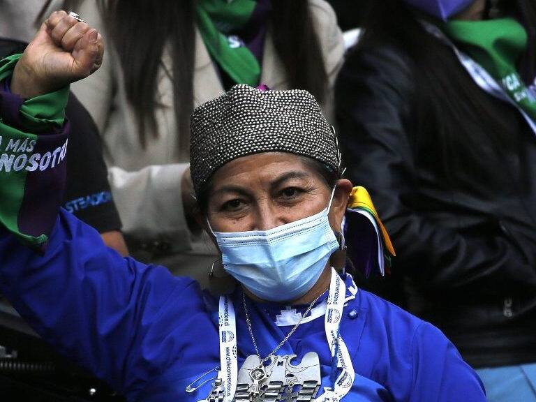 SANTIAGO, CHILE - JULY 04: The Mapuche Elisa Loncon is elected president of the Constitutional Convention on July 4, 2021 in Santiago, Chile. The Convention takes place after Chileans voted in a referendum to replace the Pinochet-era magna carta. 155 delegates chosen in the mid-May elections will have nine to 12 months to draft a new constitution, that will then need to be approved in plasbicite. (Photo by Marcelo Hernandez/Getty Images)