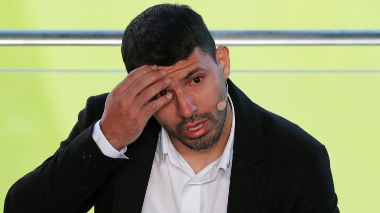 Kun Aguero press conference at the Camp Nou to announce his farewell, on 15th December 2021, in Barcelona, Spain. (Photo by Joan Valls/Urbanandsport /NurPhoto via Getty Images)