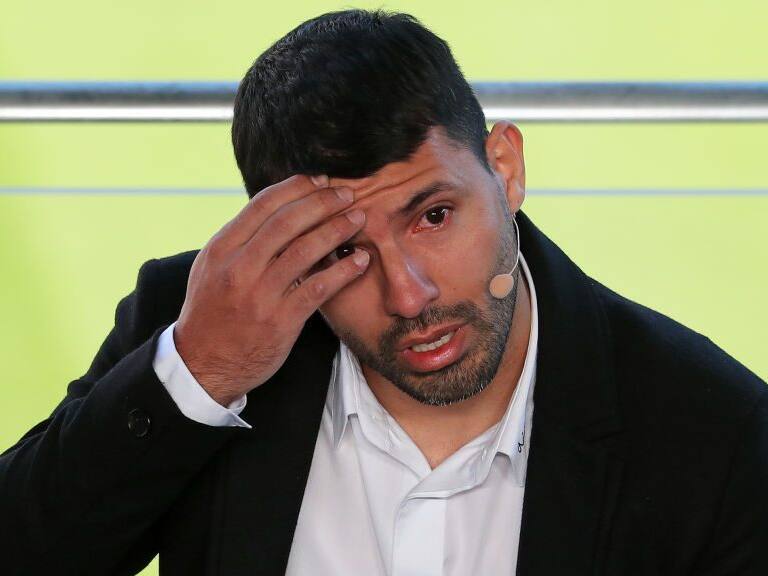 Kun Aguero press conference at the Camp Nou to announce his farewell, on 15th December 2021, in Barcelona, Spain. (Photo by Joan Valls/Urbanandsport /NurPhoto via Getty Images)