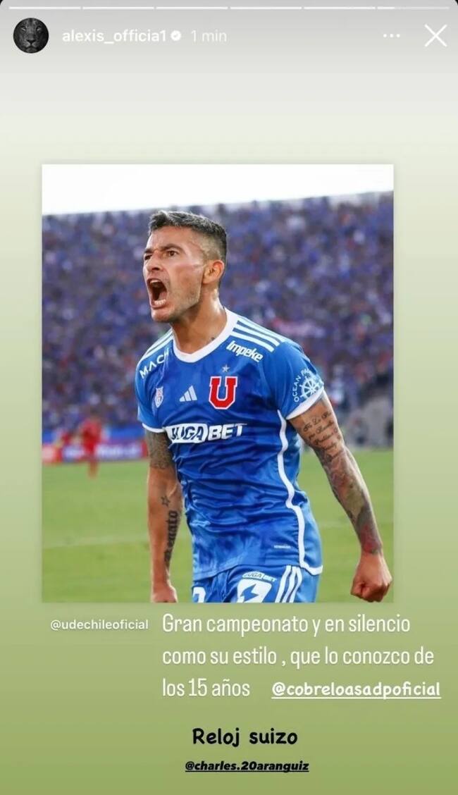 “En silencio...”: Alexis Sánchez se rindió a los pies de Charles Aránguiz tras el título de la U en Copa Chile | Captura de pantalla