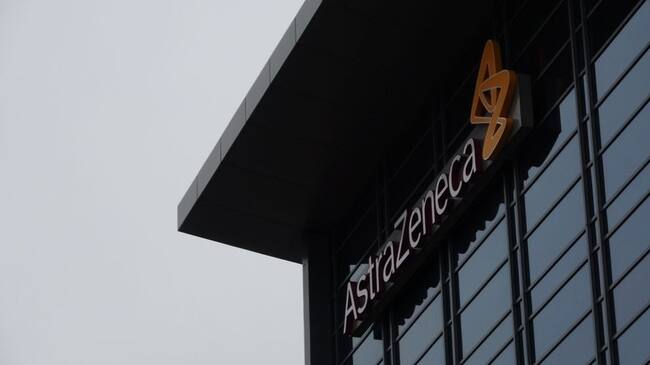 Facade with logo at office of pharmaceutical company AstaZeneca, South San Francisco, California, April 11, 2020. (Photo by Smith Collection/Gado/Getty Images)