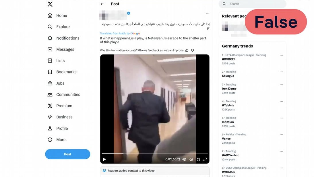 Netanyahu corre, pero no a un búnker.