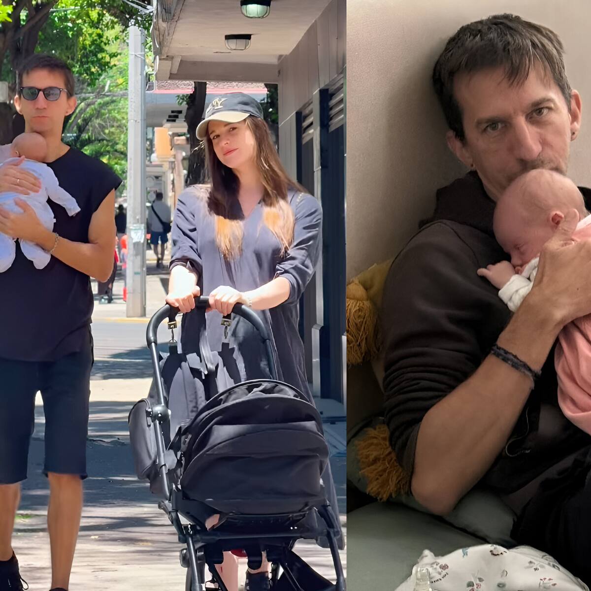 Matías Bize posa junto a su hija Roma de dos meses de vida: se sacó varias fotografías y Tanza Varela lo grabó