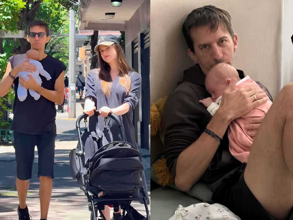 Matías Bize posa junto a su hija Roma de dos meses de vida: se sacó varias fotografías y Tanza Varela lo grabó