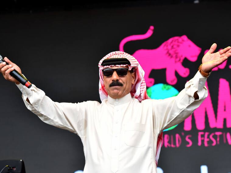 MALMESBURY, ENGLAND - JULY 27: Omar Souleyman performs on stage during Day 2 of the Womad Festival 2018 at Charlton Park on July 27, 2018 near Malmesbury, Wiltshire, England. (Photo by C Brandon/Redferns)