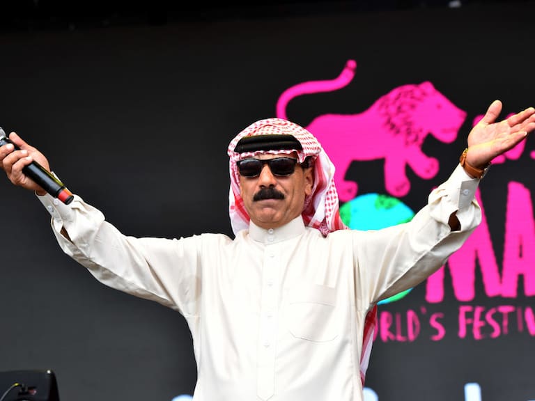 MALMESBURY, ENGLAND - JULY 27:  Omar Souleyman performs on stage during Day 2 of the Womad Festival 2018 at Charlton Park on July 27, 2018 near Malmesbury, Wiltshire, England.  (Photo by C Brandon/Redferns)