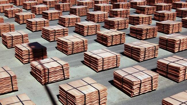 At the largest copper mine in the world, copper cathode sheets are ready for sale.
