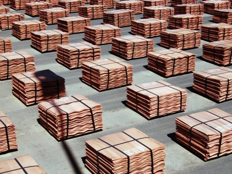 At the largest copper mine in the world, copper cathode sheets are ready for sale.