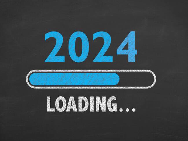 Loading New Year 2024 on Blackboard Background