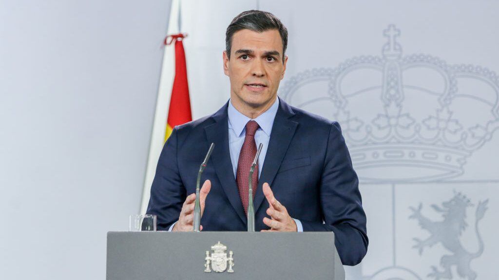 MADRID SPAIN - MARCH 10: The president of the Government, Pedro Sanchez, is seen giving a press conference to inform and analyse the impact of Coronavirus outbreak after a meeting with the European Council by videoconference at La Moncloa on March 10, 2020 in Madrid, Spain. (Photo by Ricardo Rubio/Europa Press via Getty Images) (Photo by Europa Press News/Europa Press via Getty Images)