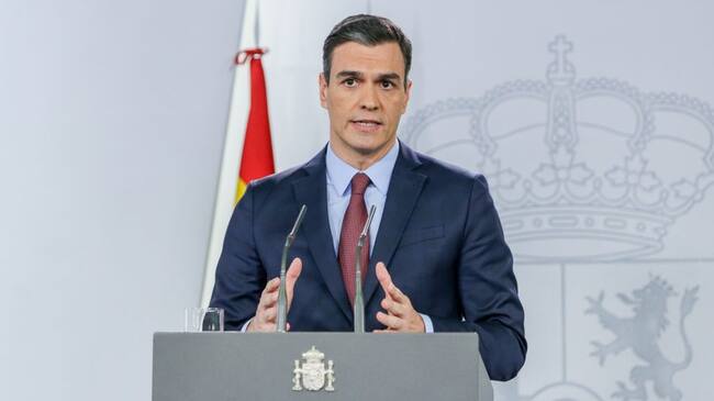 MADRID SPAIN - MARCH 10: The president of the Government, Pedro Sanchez, is seen giving a press conference to inform and analyse the impact of Coronavirus outbreak after a meeting with the European Council by videoconference at La Moncloa on March 10, 2020 in Madrid, Spain. (Photo by Ricardo Rubio/Europa Press via Getty Images) (Photo by Europa Press News/Europa Press via Getty Images)