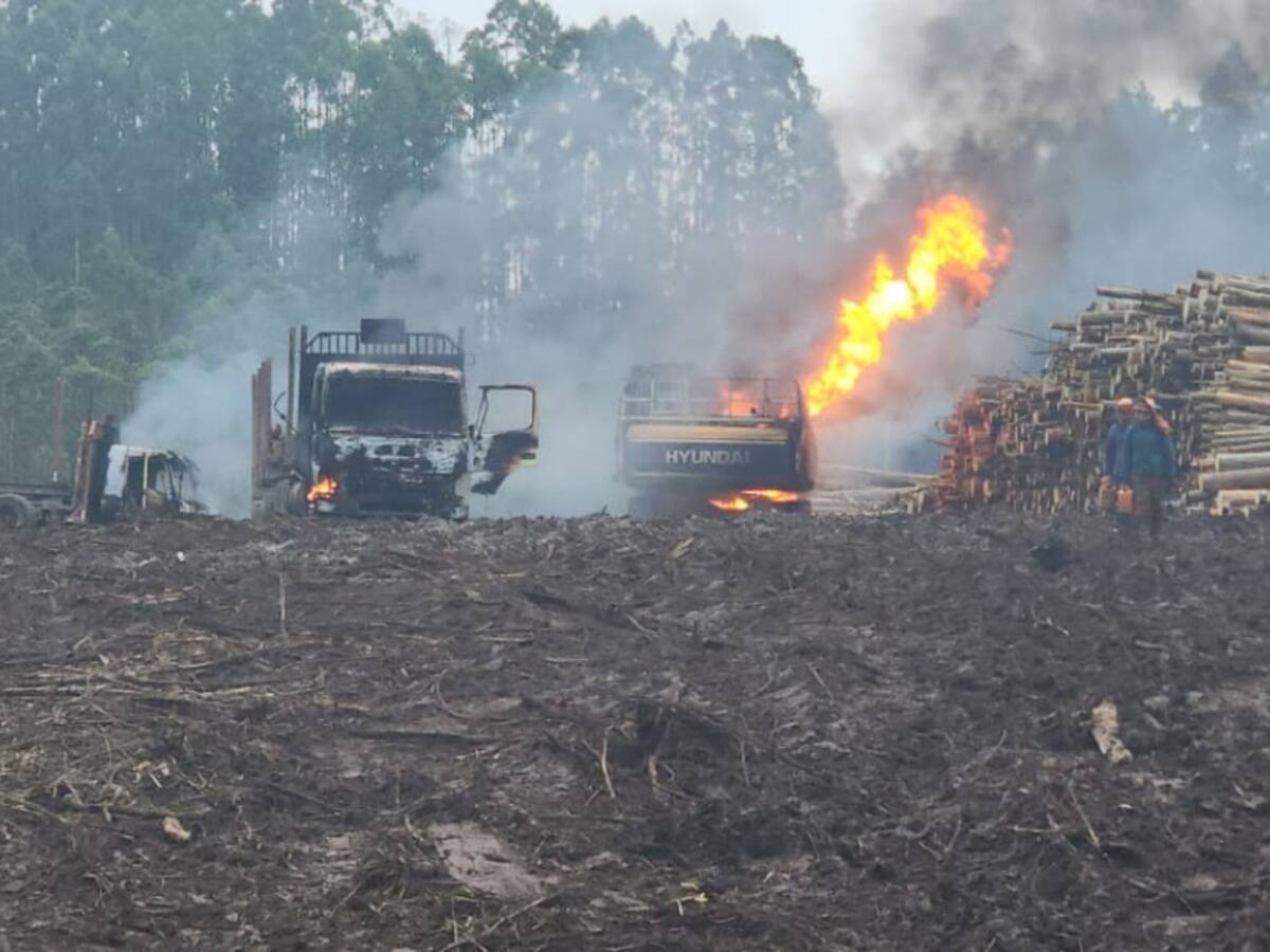 Ataque incendiario en Lautaro deja una máquina forestal y cuatro camiones quemados