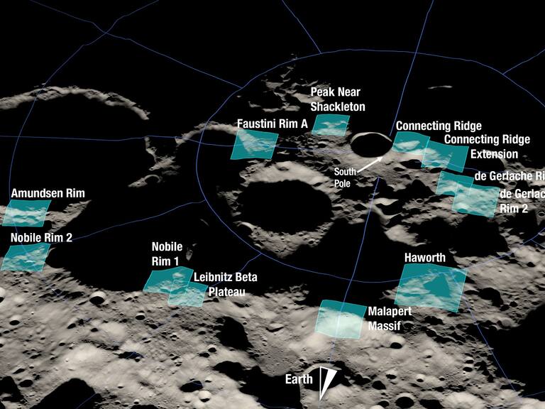 Las zonas para una eventual y futura llegada de una misión a la Luna