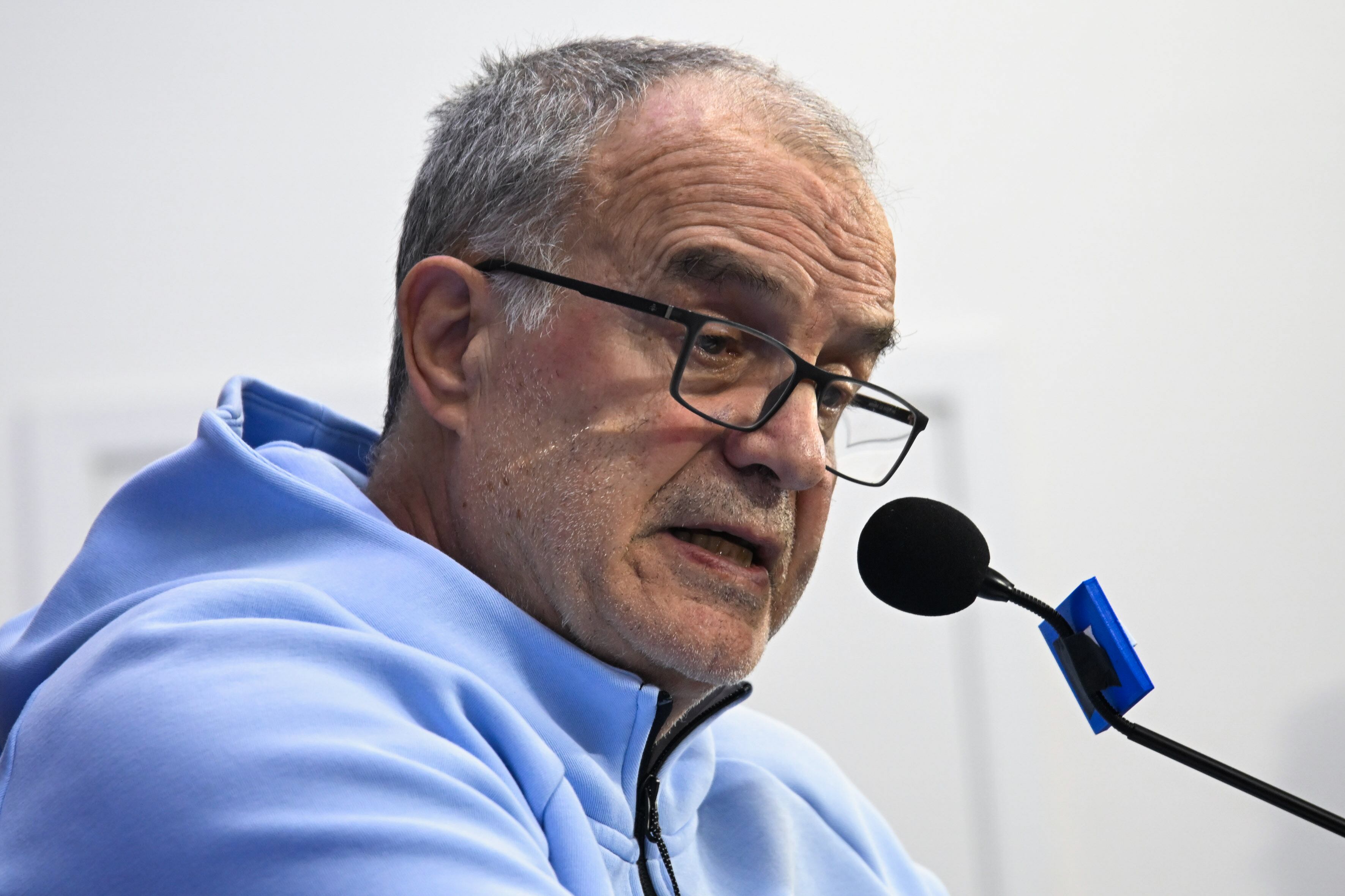 CANELONES, URUGUAY - JUNE 01: Head coach of Uruguay Marcelo Bielsa speaks during a press conference ahead of the the FIFA World Cup 2026, at Complejo Uruguay Celeste on June 01, 2026 in Canelones, Uruguay. (Photo by Agencia Gamba/Getty Images)