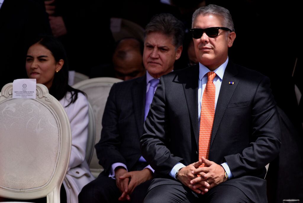 El saliente presidente de Colombia, Ivan Duque, en un acto oficial en Bogotá