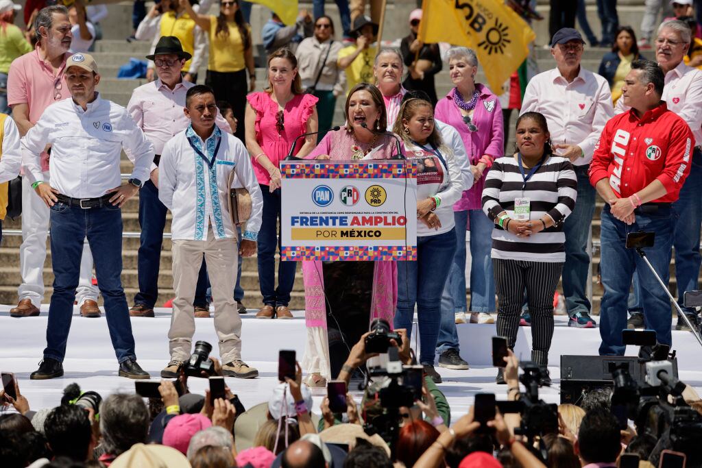 La senadora y candidata de la oposición, Xochitl Gálvez, durante un acto de su campaña presidencial en la zona centro de la Ciudad de México.