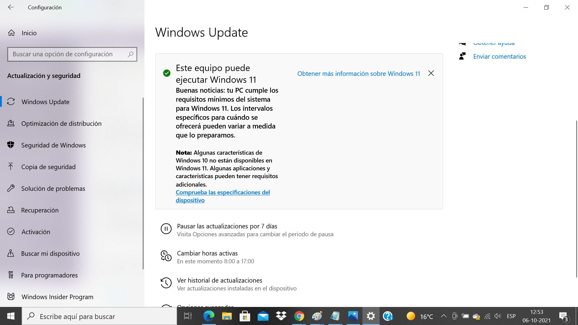 Aviso de Windows 10 para cambiar a Windows 11