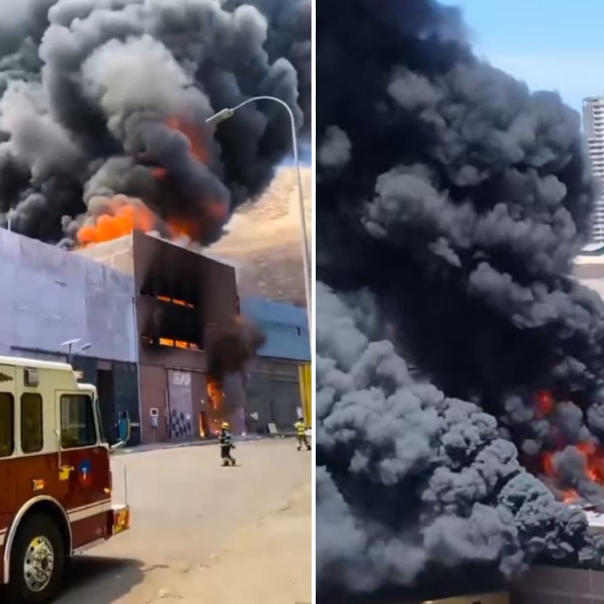 Emergencia en Iquique: bomberos combaten incendio en galpones de la Zofri
