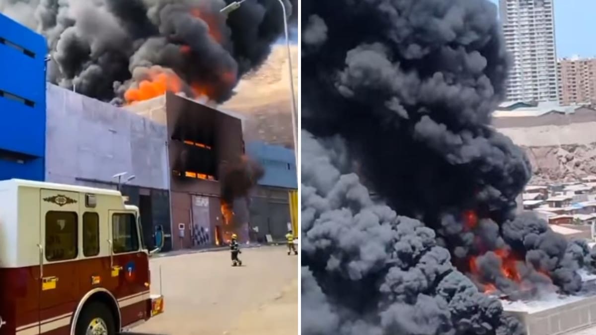 Emergencia en Iquique: bomberos combaten incendio en galpones de la Zofri