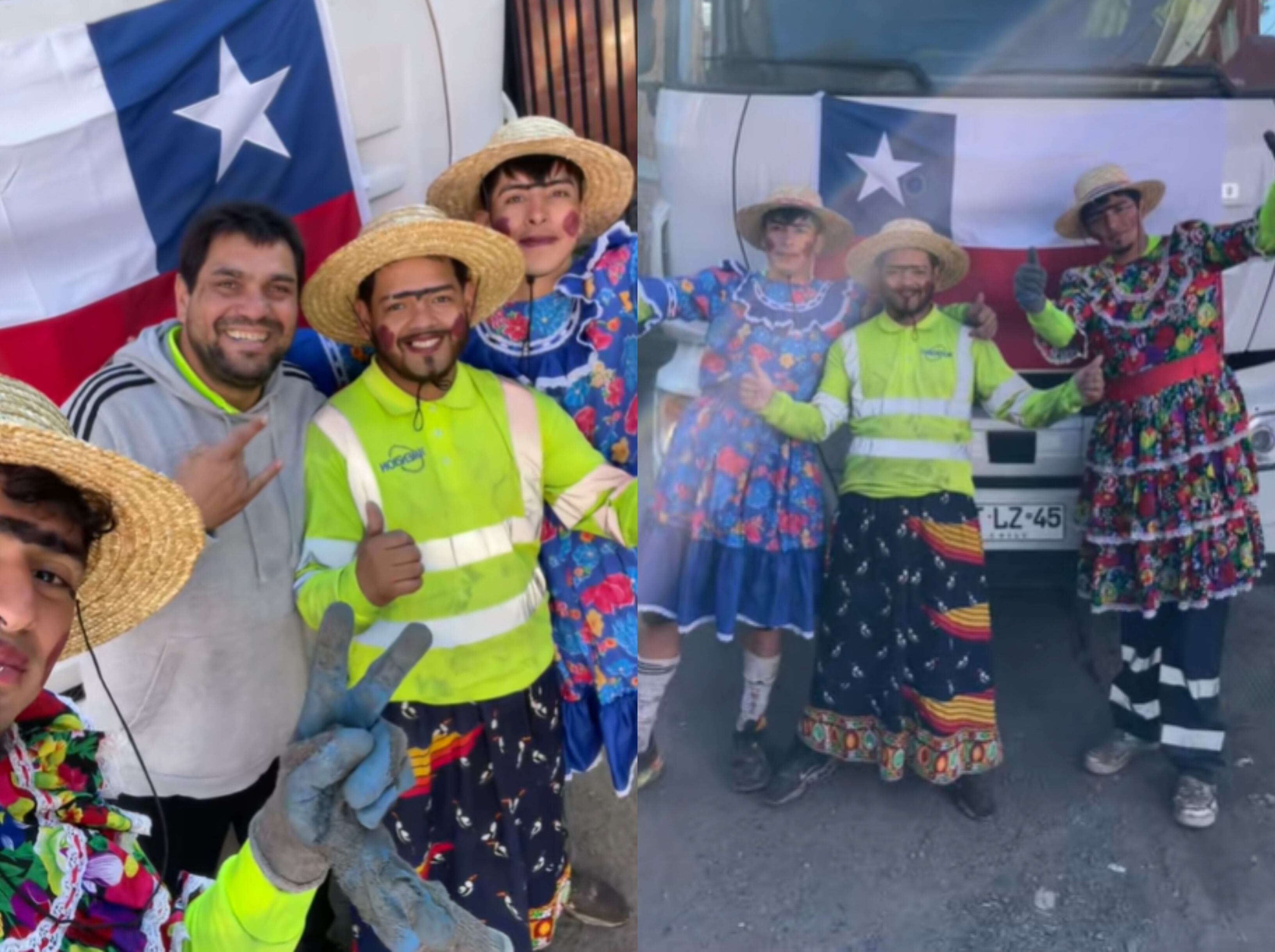 Recolectores de basura celebrando las Fiestas Patrias