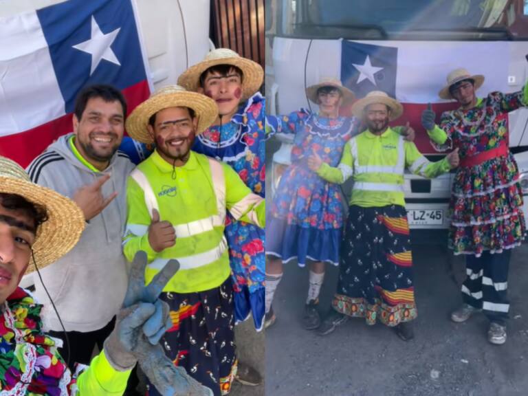 Recolectores de basura celebrando las Fiestas Patrias