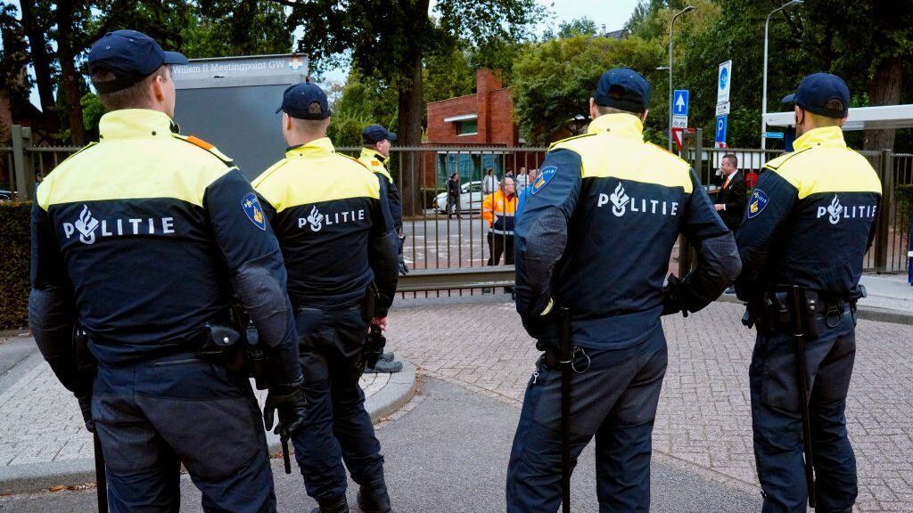 TILBURG, NETHERLANDS - SEPTEMBER 24: Police at the stadium of willem II during the UEFA Europa League match between Willem II v Glasgow Rangers at the Koning Willem II Stadium on September 24, 2020 in Tilburg Netherlands (Photo by Geert van Erven/Soccrates/Getty Images)