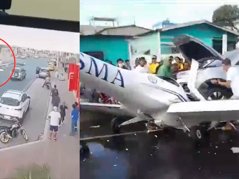Imágenes captan el instante exacto en que avioneta se estrella contra un automóvil y una moto en el centro de Ecuador