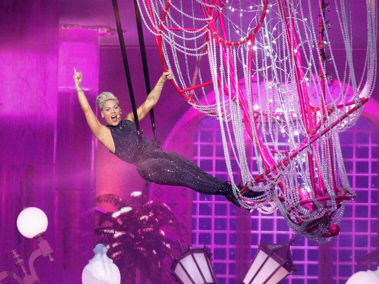 LONDON, ENGLAND - JUNE 29: (EDITORIAL USE ONLY) Pink performs on stage at Wembley Stadium on June 29, 2019 in London, England. (Photo by Jo Hale/Redferns)