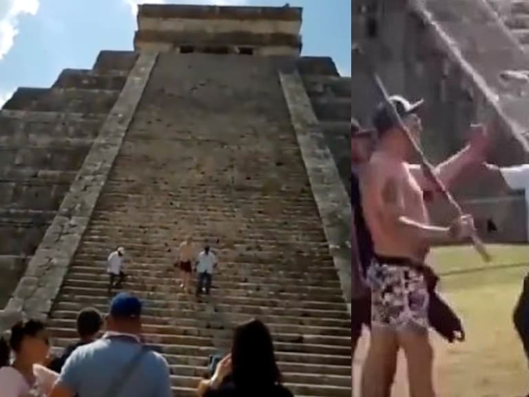 Lo bajaron a palos: turista polaco es golpeado tras subir pirámide de Chichén Itzá