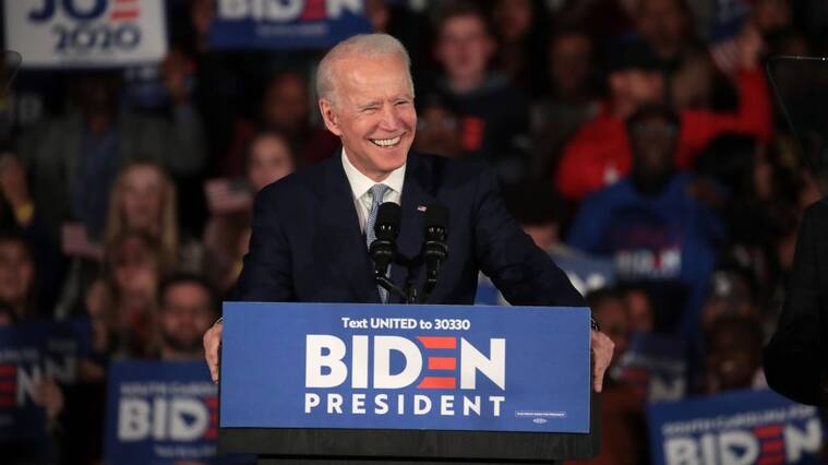 COLUMBIA, SOUTH CAROLINA - FEBRUARY 29: Democratic presidential candidate former Vice President Joe Biden celebrates with his supporters after declaring victory at an election-night rally at the University of South Carolina Volleyball Center on February 29, 2020 in Columbia, South Carolina. The next big contest for the Democratic candidates will be Super Tuesday on March 3, when 14 states and American Samoa go to the polls. (Photo by Scott Olson/Getty Images)