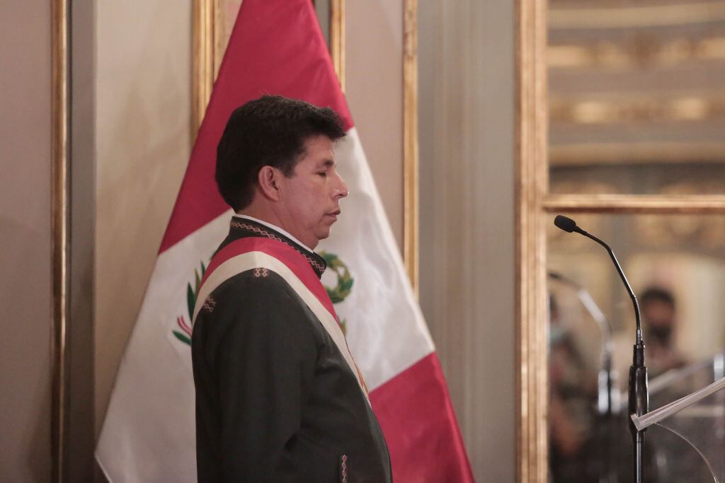 El gobernante peruano Pedro Castillo en el palacio de la Casa de Pizarro