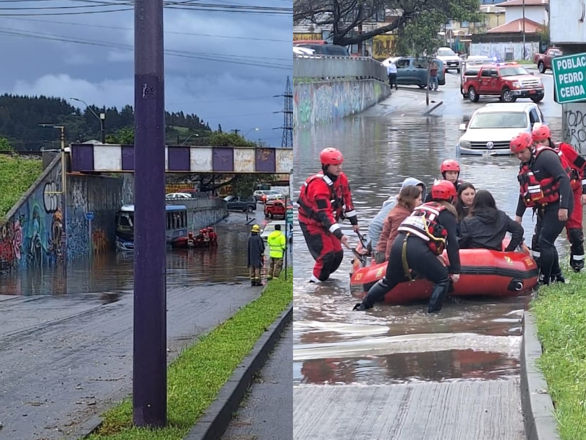 Alerta en el Biobío: bus queda atrapado en paso bajo nivel y evacúan a pasajeros