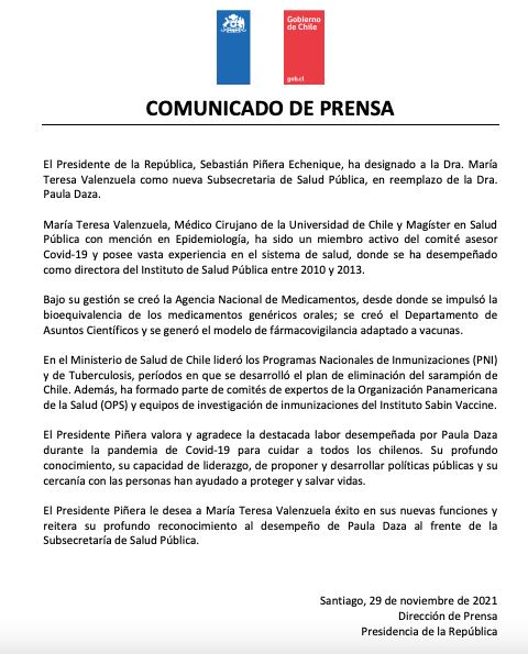 Comunicado de La Moneda
