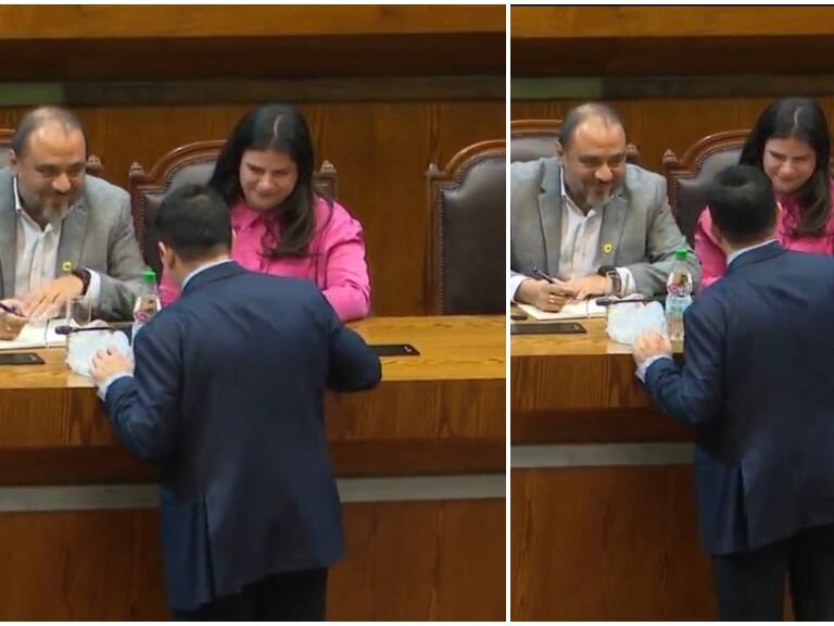 Acusación Constitucional: diputado Durán entrega una colación Junaeb al ministro Ávila