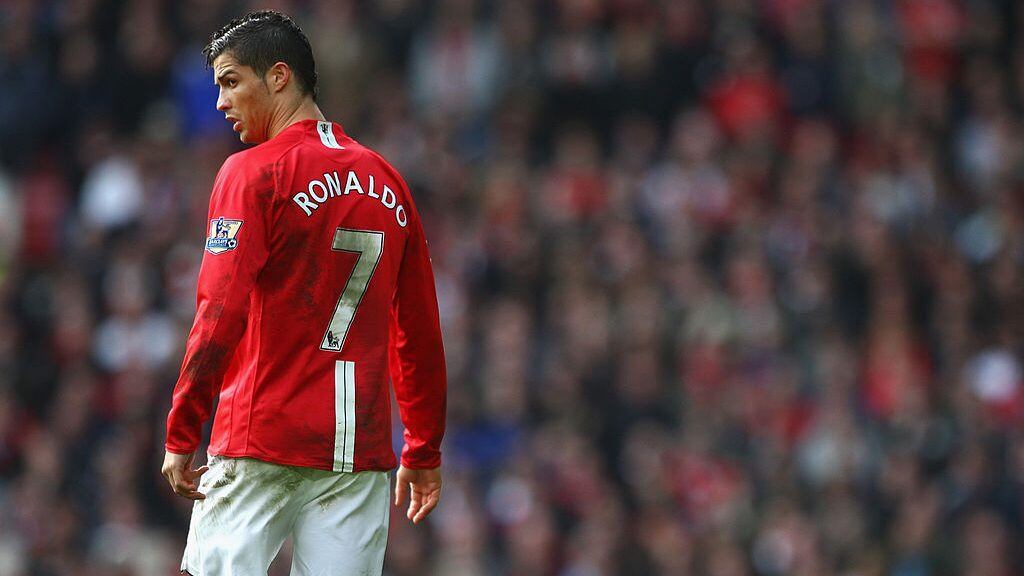 MANCHESTER, UNITED KINGDOM - MARCH 14: Cristiano Ronaldo of Manchester United looks on during the Barclays Premier League match between Manchester United and Liverpool at Old Trafford on March 14, 2009 in Manchester, England. (Photo by Laurence Griffiths/Getty Images)