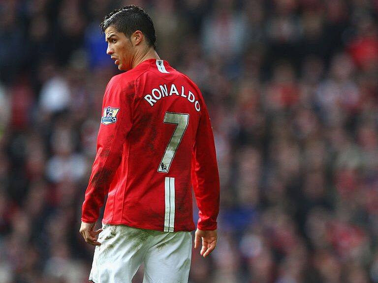 MANCHESTER, UNITED KINGDOM - MARCH 14: Cristiano Ronaldo of Manchester United looks on during the Barclays Premier League match between Manchester United and Liverpool at Old Trafford on March 14, 2009 in Manchester, England. (Photo by Laurence Griffiths/Getty Images)