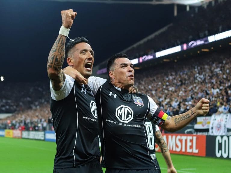 29 DE AGOSTO DE 2018/SAO PAULO, BRASILLucas Barrios festeja su gol y el 1-1, durante el partido por los octavos de final vuelta de la Copa Conmebol Libertadores entre Corinthians y Colo Colo, disputado en el Arena Corinthians de Sao Paulo.
FOTO: LANCEPRESS/AGENCIAUNO