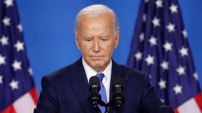 El mandatario estadounidense Joe Biden ante la prensa en la cumbre de la OTAN desarrollada en la ciudad de Washington en EEUU.