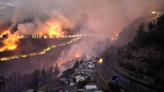 El fuego consume un bosque en los cerros que rodean la ciudad de Quito en Ecuador