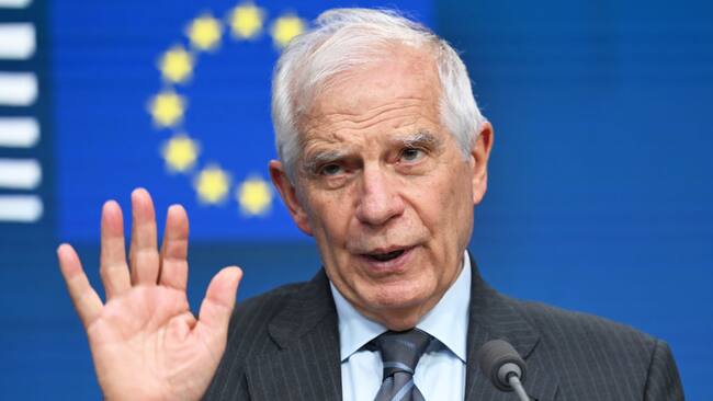 El alto representante de asuntos exteriores de la Unión Europea, Josep Borrell, habla desde la sede del organismo en Bruselas de Bélgica.